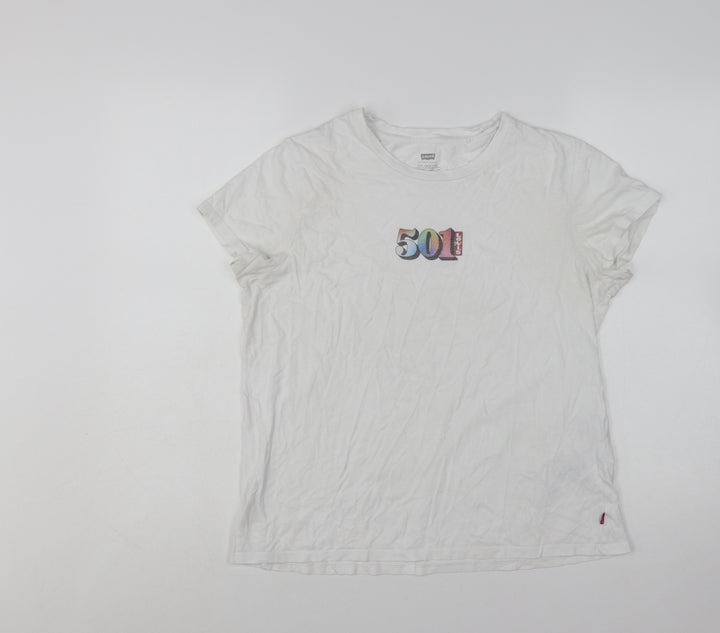 Levi's Women's White 501 Logo T-Shirt Size L Short Sleeve Cotton