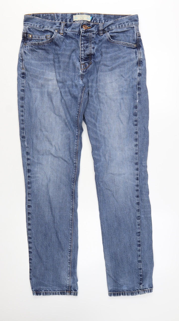 Next Men's Blue Straight Jeans 34W 33L Cotton Denim Classic Fit