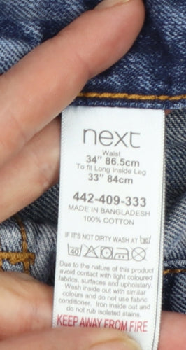 Next Men's Blue Straight Jeans 34W 33L Cotton Denim Classic Fit