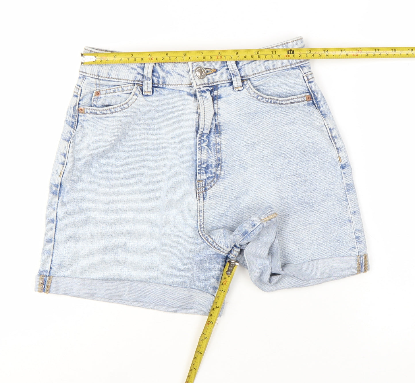 Primark Women’s Blue Denim Mom Shorts Size 8 High Waist Retro Style