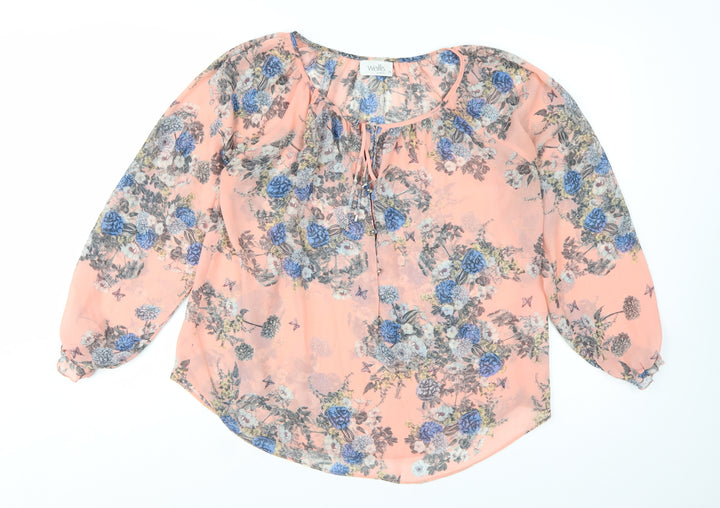Wallis Petite Women's Pink Floral Chiffon Tunic Blouse Size M
