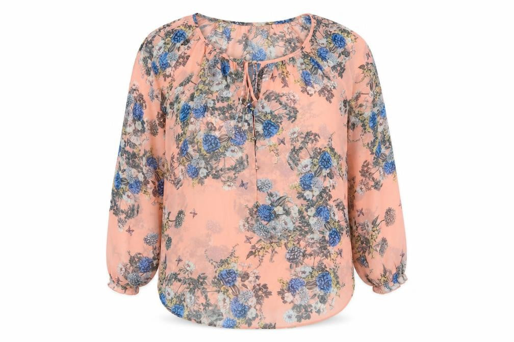 Front view of Wallis Petite Women's Pink Floral Chiffon Tunic Blouse, size M