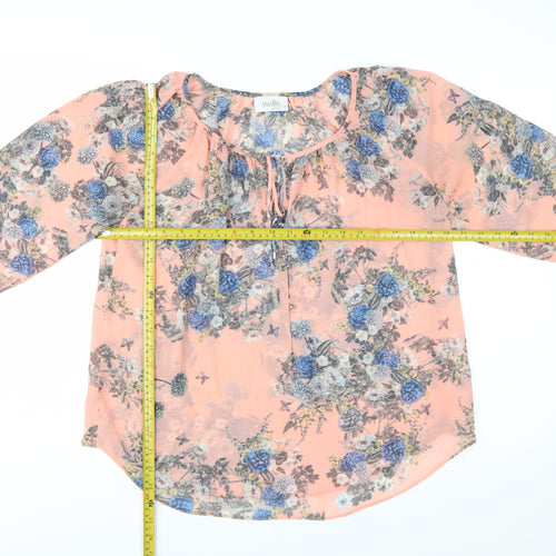 Wallis Petite Women's Pink Floral Chiffon Tunic Blouse Size M