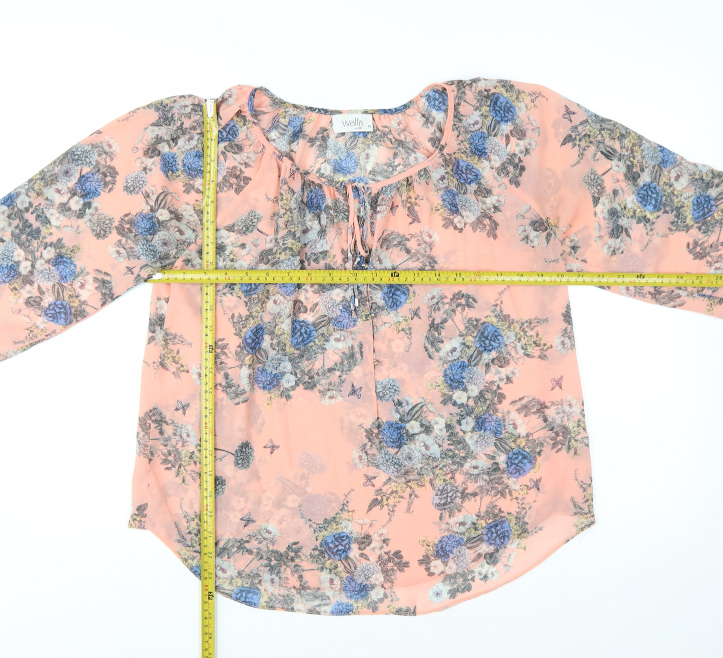 Wallis Petite Women's Pink Floral Chiffon Tunic Blouse Size M