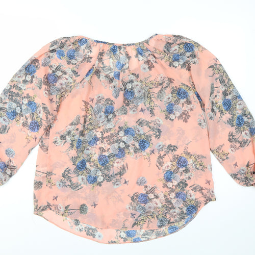 Wallis Petite Women's Pink Floral Chiffon Tunic Blouse Size M
