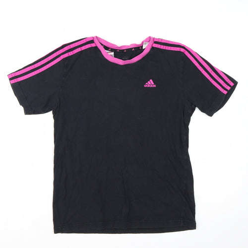 Adidas Girls Black Pink Trim Logo Short Sleeve T-Shirt 11-12 Years