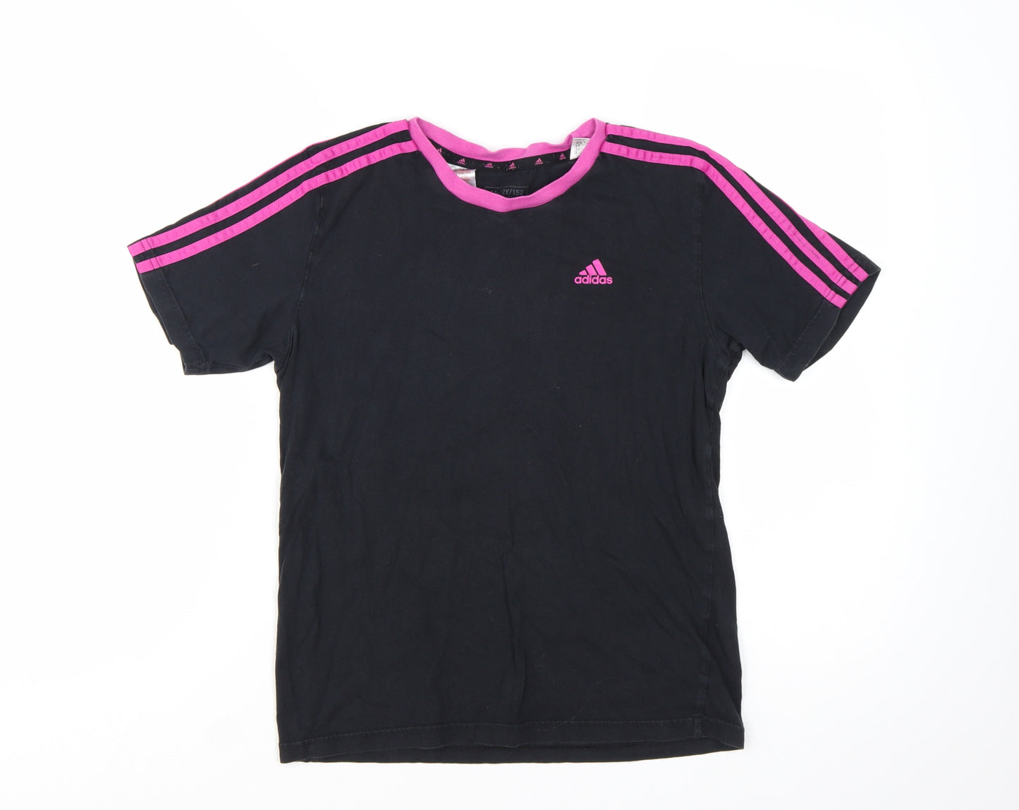 Adidas Girls Black Pink Trim Logo Short Sleeve T-Shirt 11-12 Years