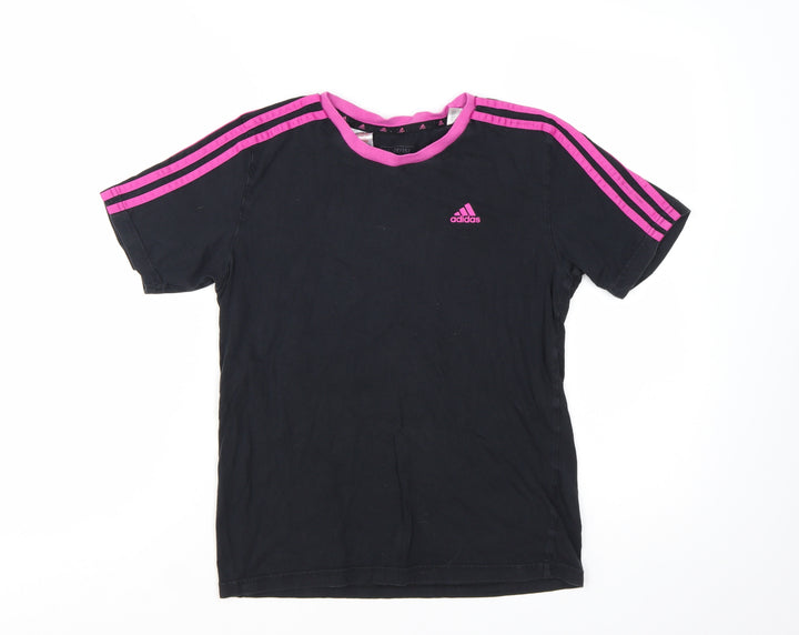 Adidas Girls Black Pink Trim Logo Short Sleeve T-Shirt 11-12 Years