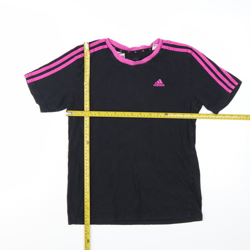 Adidas Girls Black Pink Trim Logo Short Sleeve T-Shirt 11-12 Years