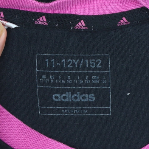 Adidas Girls Black Pink Trim Logo Short Sleeve T-Shirt 11-12 Years