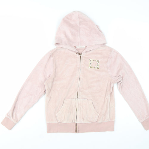 Lipsy Girls Pink Velour Sequin Logo Zip Up Hoodie 11-12 Years