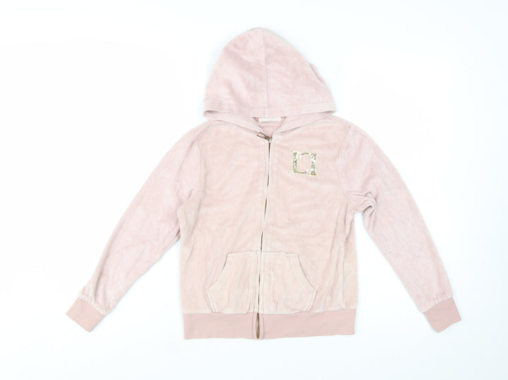 Lipsy Girls Pink Velour Sequin Logo Zip Up Hoodie 11-12 Years