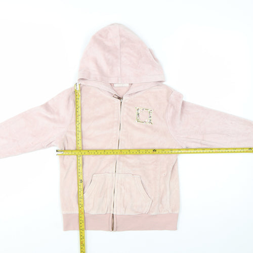 Lipsy Girls Pink Velour Sequin Logo Zip Up Hoodie 11-12 Years