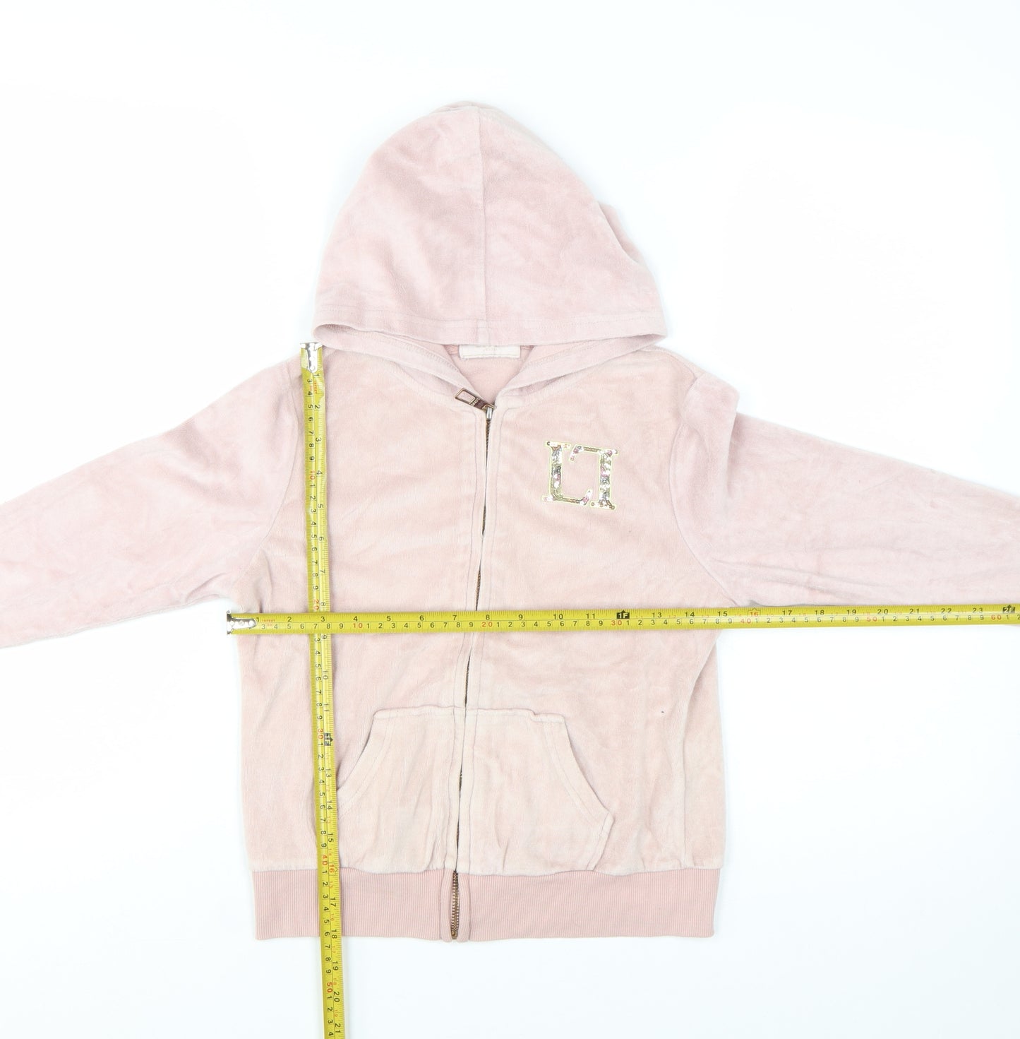 Lipsy Girls Pink Velour Sequin Logo Zip Up Hoodie 11-12 Years