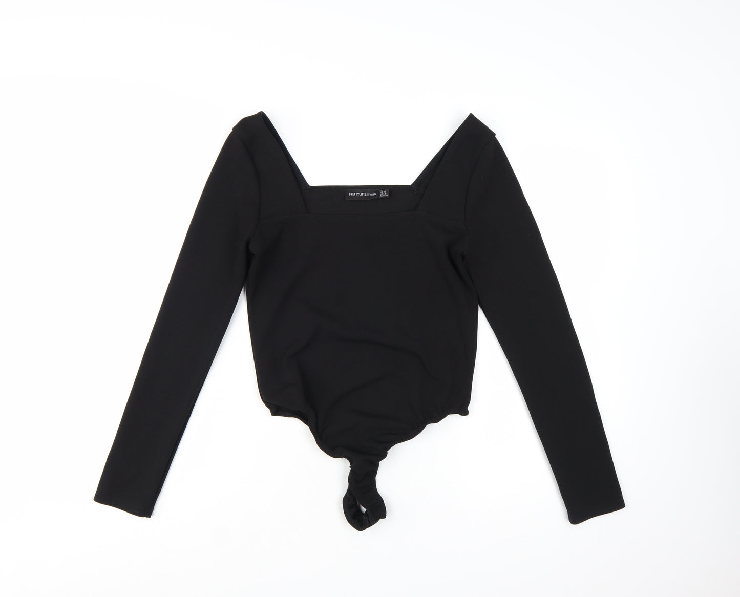 PrettyLittleThing Women's Black Long Sleeve Square Neck Bodysuit Size 10