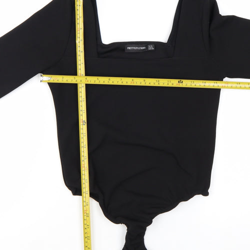 PrettyLittleThing Women's Black Long Sleeve Square Neck Bodysuit Size 10