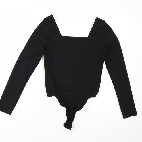 PrettyLittleThing Women's Black Long Sleeve Square Neck Bodysuit Size 10