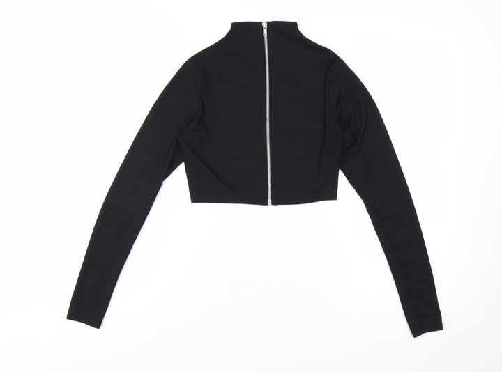 PrettyLittleThing Women’s Black Cropped Long Sleeve Zip Top UK 10