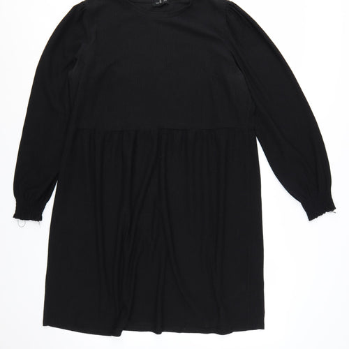 New Look Women’s Black Size 16 Smocked Round Neck Long Sleeve Dress