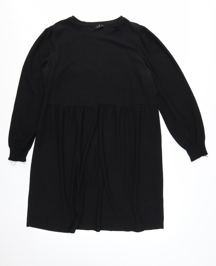 New Look Women’s Black Size 16 Smocked Round Neck Long Sleeve Dress