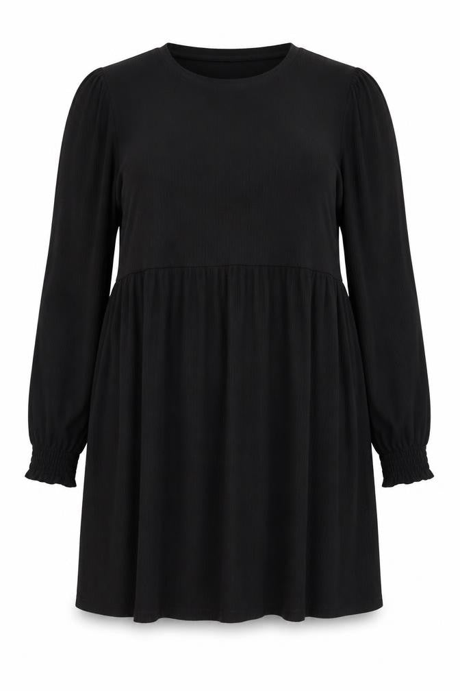 New Look Women’s Black Size 16 Smocked Round Neck Long Sleeve Dress