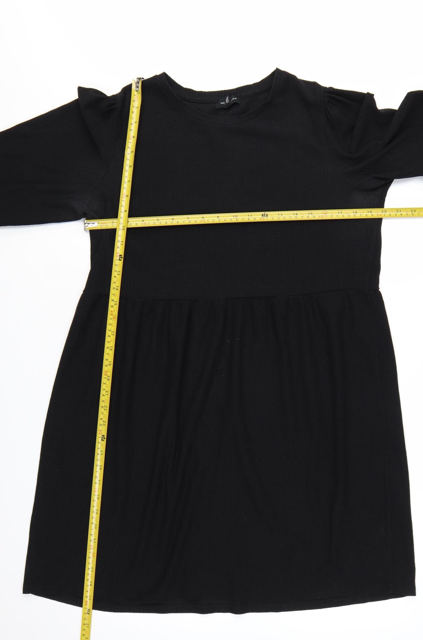 New Look Women’s Black Size 16 Smocked Round Neck Long Sleeve Dress