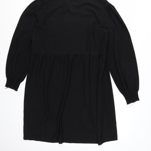 New Look Women’s Black Size 16 Smocked Round Neck Long Sleeve Dress