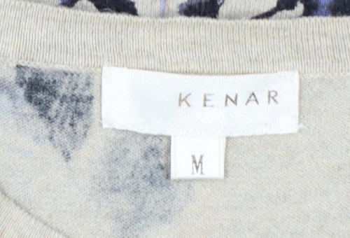 KENAR Women's Beige Floral 3/4 Sleeve Cardigan Knit M
