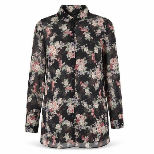 New Look Womens Black Floral Long Sleeve Tunic Blouse Size 10