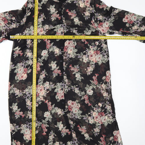New Look Womens Black Floral Long Sleeve Tunic Blouse Size 10