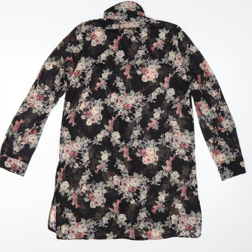 New Look Womens Black Floral Long Sleeve Tunic Blouse Size 10