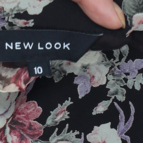 New Look Womens Black Floral Long Sleeve Tunic Blouse Size 10