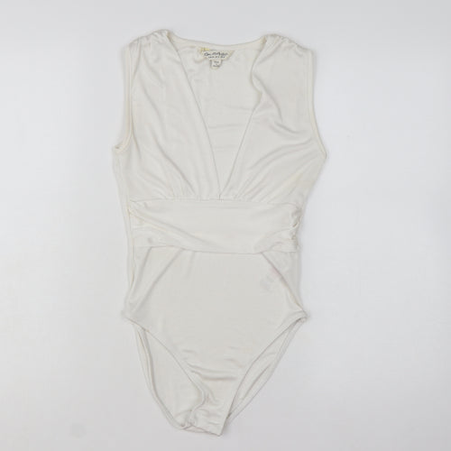 Miss Selfridge Women Ivory Sleeveless Bodysuit UK 8 Polyester Blend