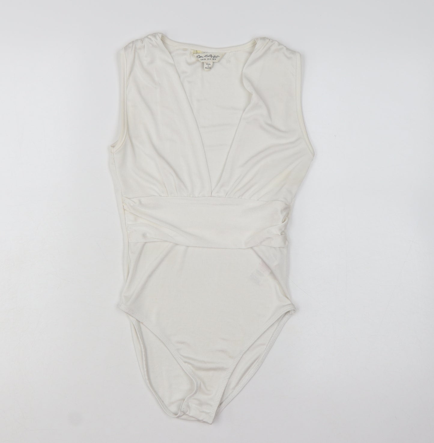 Miss Selfridge Women Ivory Sleeveless Bodysuit UK 8 Polyester Blend