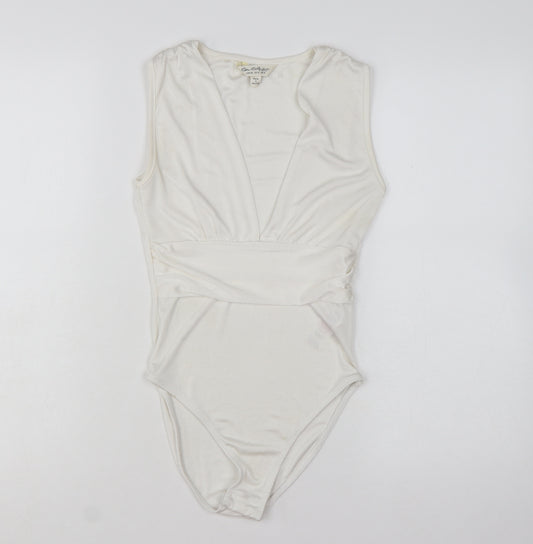 Miss Selfridge Women Ivory Sleeveless Bodysuit UK 8 Polyester Blend