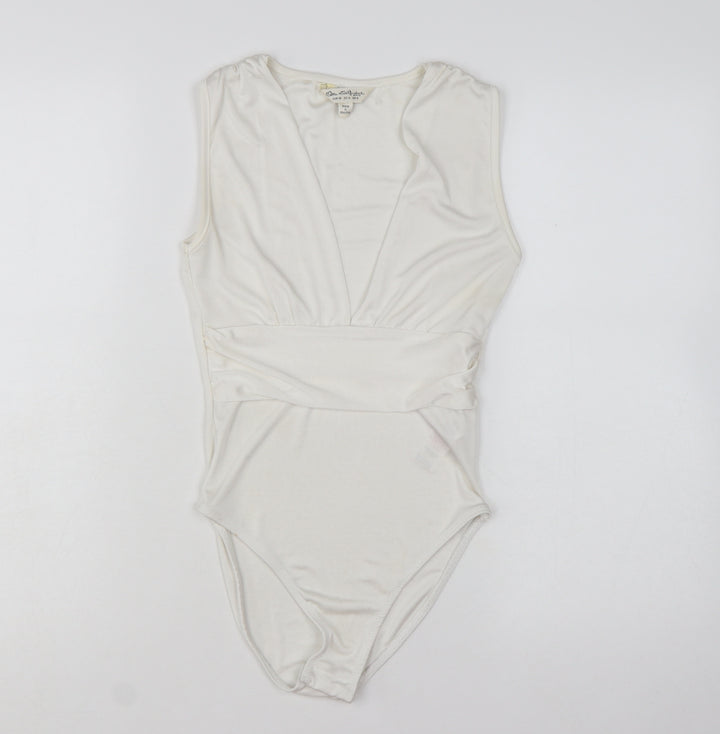 Miss Selfridge Women Ivory Sleeveless Bodysuit UK 8 Polyester Blend