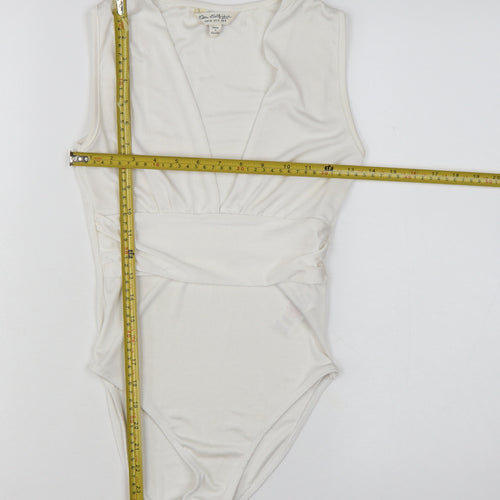 Miss Selfridge Women Ivory Sleeveless Bodysuit UK 8 Polyester Blend