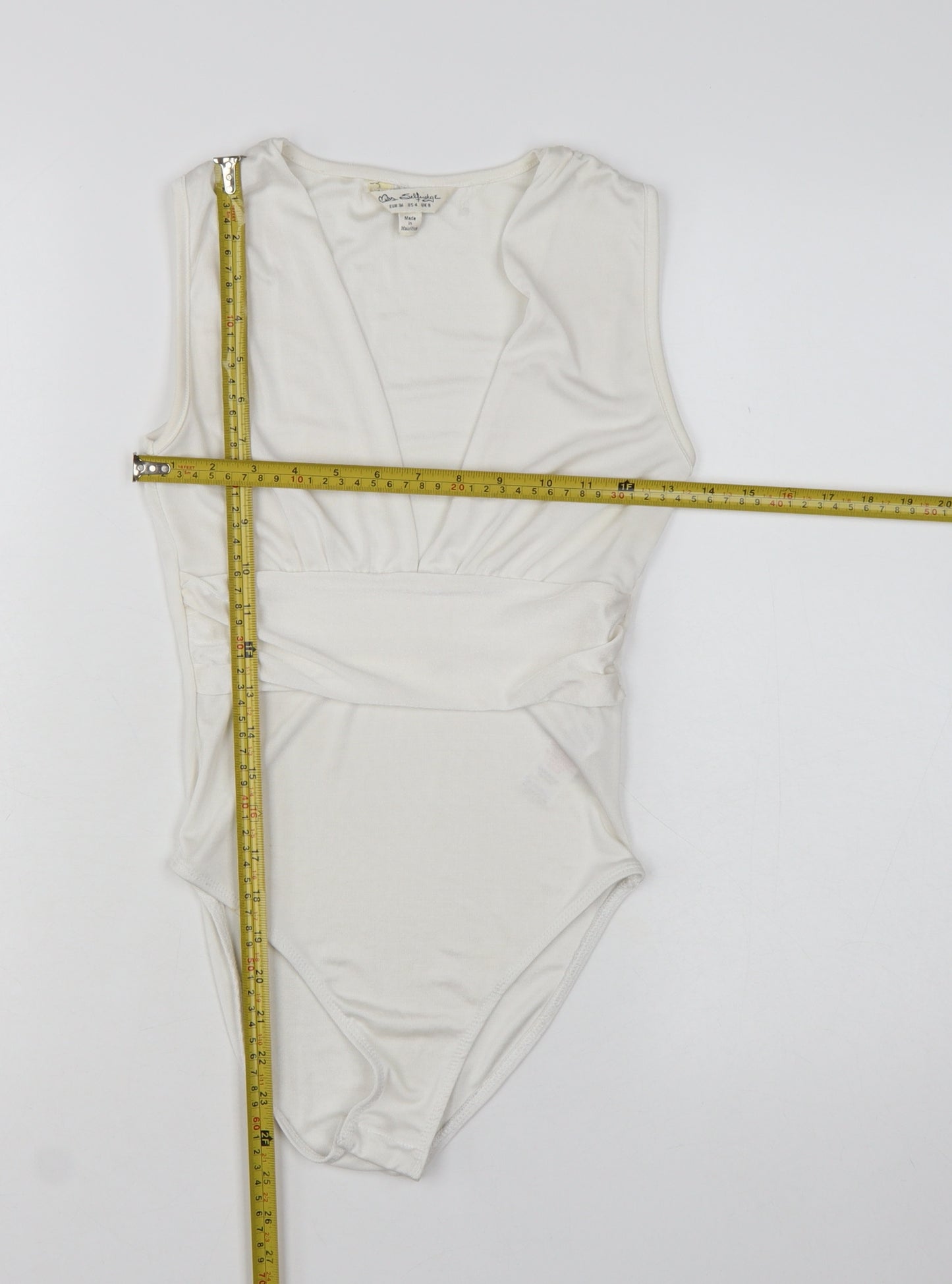 Miss Selfridge Women Ivory Sleeveless Bodysuit UK 8 Polyester Blend