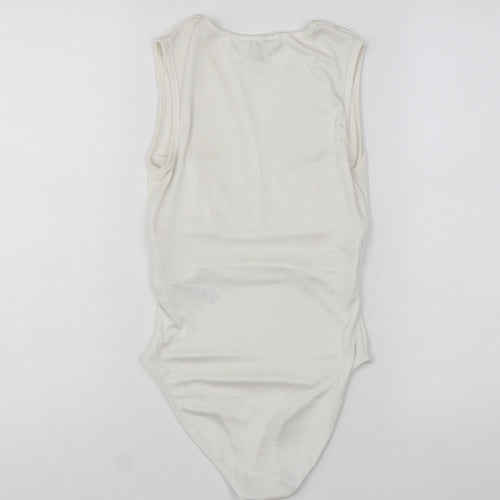 Miss Selfridge Women Ivory Sleeveless Bodysuit UK 8 Polyester Blend