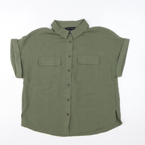 New Look Women's Green Button-Up Short Sleeve Collared Shirt Size 8