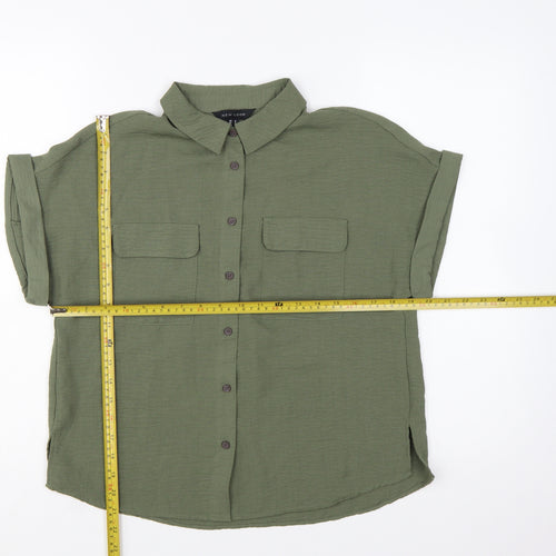 New Look Women's Green Button-Up Short Sleeve Collared Shirt Size 8