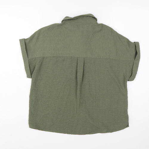 New Look Women's Green Button-Up Short Sleeve Collared Shirt Size 8