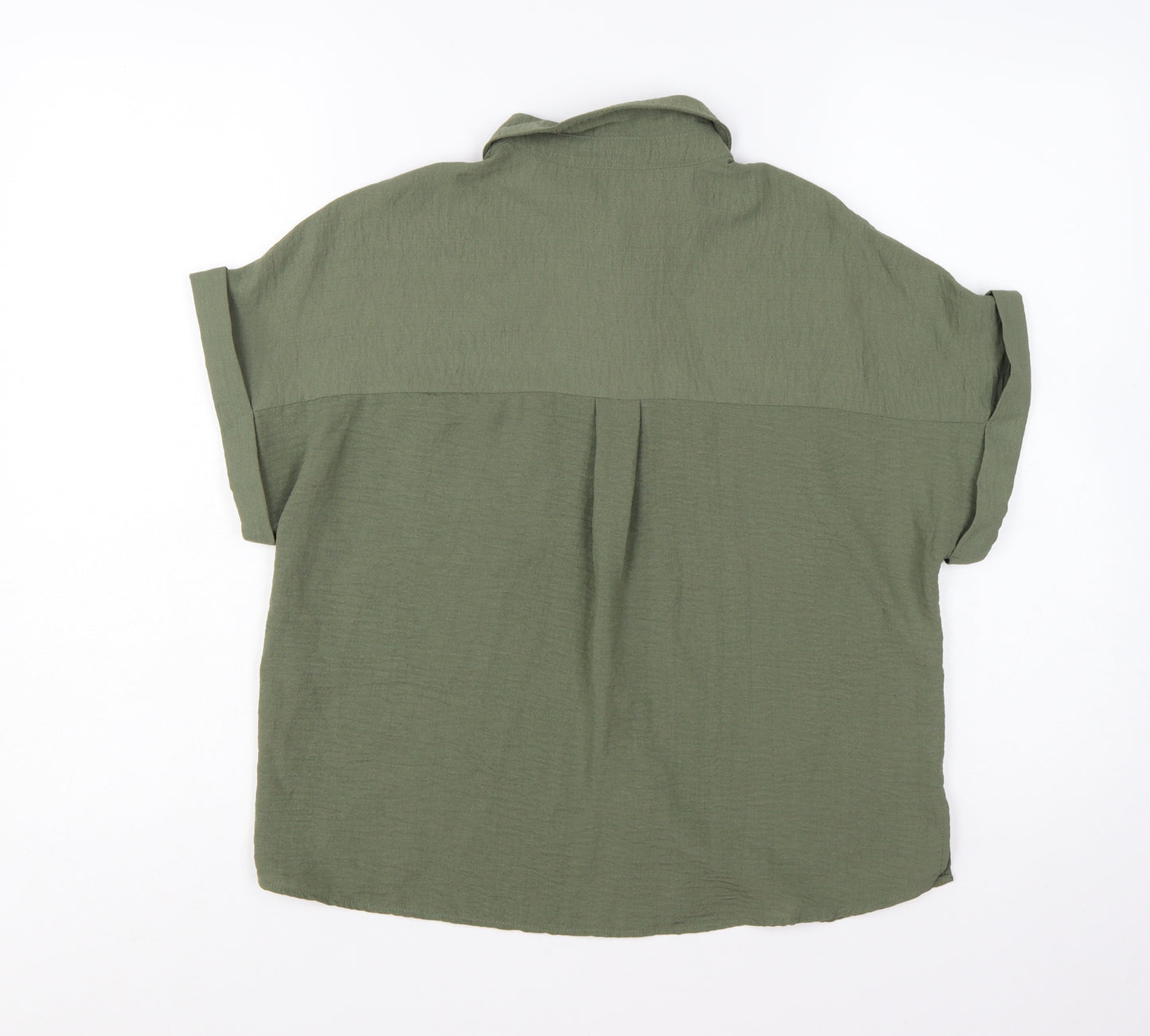 New Look Women's Green Button-Up Short Sleeve Collared Shirt Size 8