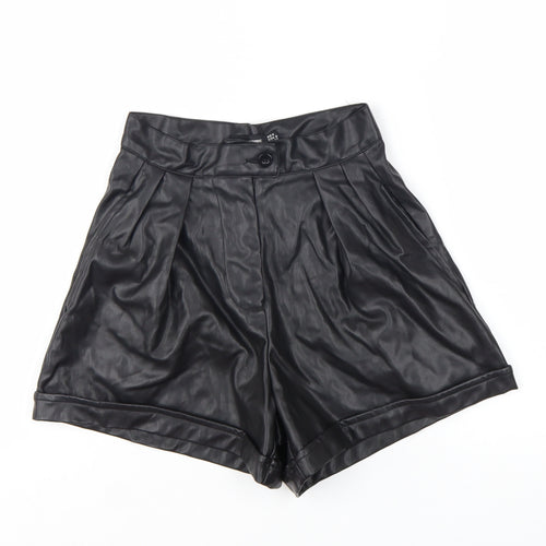 PrettyLittleThing Women's Black Faux Leather Paperbag Shorts UK 4