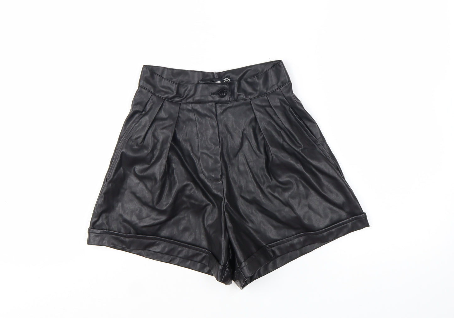 PrettyLittleThing Women's Black Faux Leather Paperbag Shorts UK 4