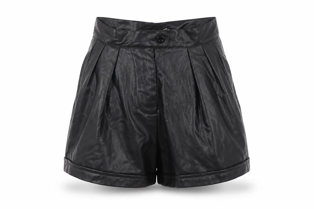 PrettyLittleThing Women's Black Faux Leather Paperbag Shorts UK 4