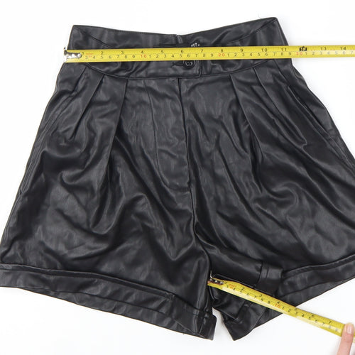 PrettyLittleThing Women's Black Faux Leather Paperbag Shorts UK 4