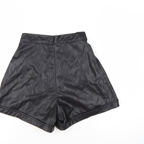 PrettyLittleThing Women's Black Faux Leather Paperbag Shorts UK 4