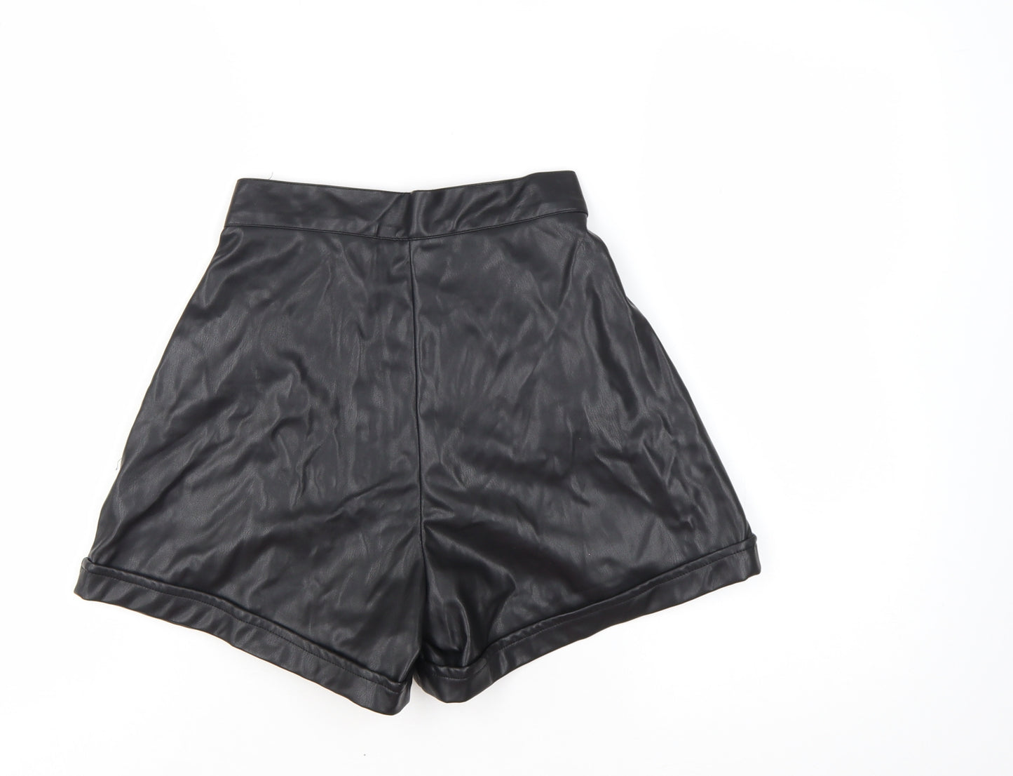PrettyLittleThing Women's Black Faux Leather Paperbag Shorts UK 4