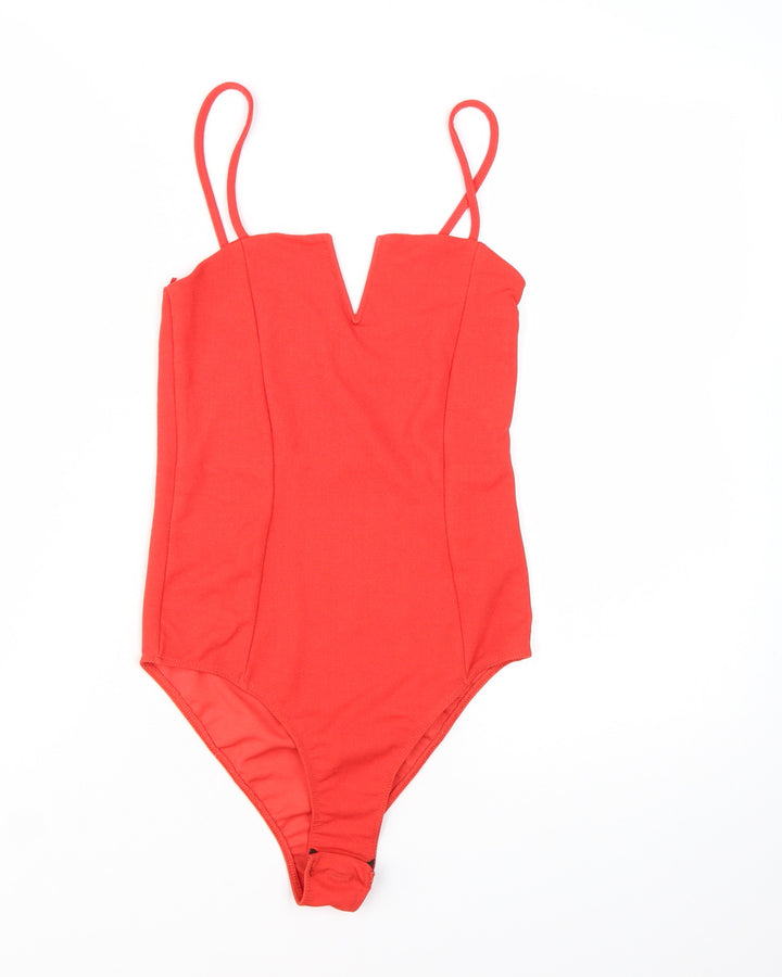 New Look Women's Red Bodysuit Jumpsuit Size 6 Sleeveless V-Neck